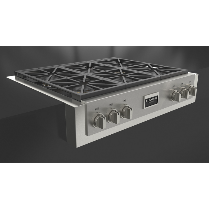 Fulgor Milano 36-Inch Pro Built-In Gas Rangetop, 600 Series, 6 Crescendo Dual Ring Brass Burners
