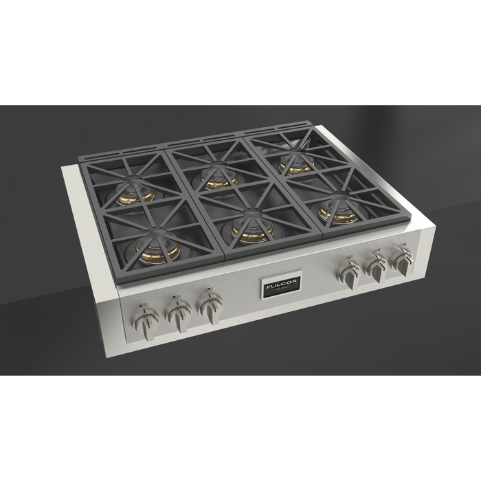 Fulgor Milano 36-Inch Pro Built-In Gas Rangetop, 600 Series, 6 Crescendo Dual Ring Brass Burners