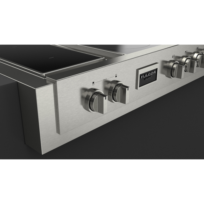 Fulgor Milano 48-Inch Pro Built-In Induction Rangetop, 600 Series, Quantum Induction, 5 Cooking Zones + 2-Zone Quantum Induction Trilaminate Griddle