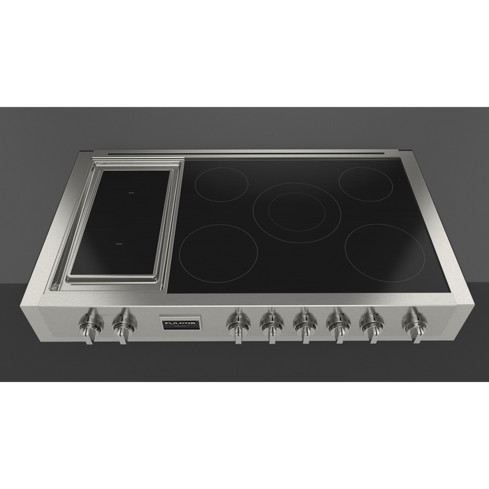 Fulgor Milano 48-Inch Pro Built-In Induction Rangetop, 600 Series, Quantum Induction, 5 Cooking Zones + 2-Zone Quantum Induction Trilaminate Griddle