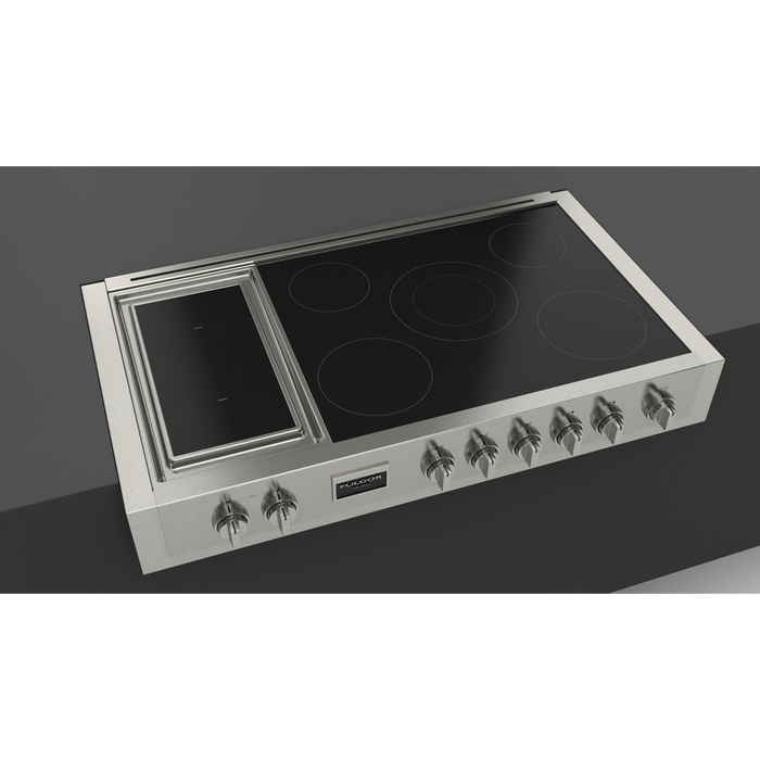 Fulgor Milano 48-Inch Pro Built-In Induction Rangetop, 600 Series, Quantum Induction, 5 Cooking Zones + 2-Zone Quantum Induction Trilaminate Griddle