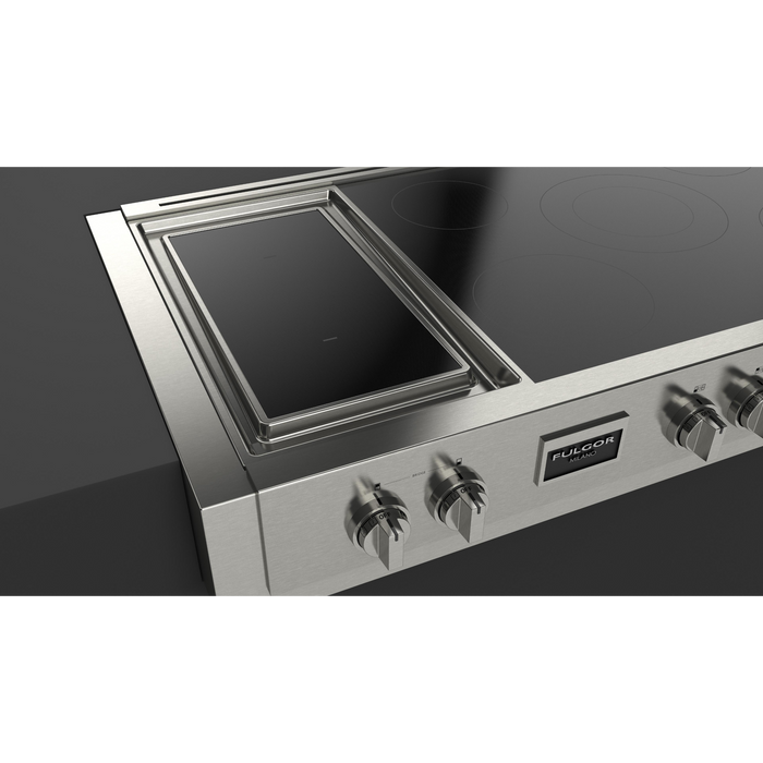 Fulgor Milano 48-Inch Pro Built-In Induction Rangetop, 600 Series, Quantum Induction, 5 Cooking Zones + 2-Zone Quantum Induction Trilaminate Griddle