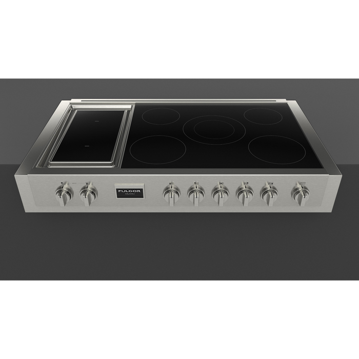 Fulgor Milano 48-Inch Pro Built-In Induction Rangetop, 600 Series, Quantum Induction, 5 Cooking Zones + 2-Zone Quantum Induction Trilaminate Griddle