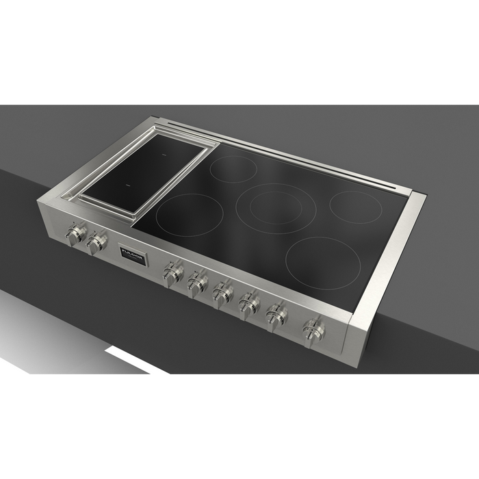 Fulgor Milano 48-Inch Pro Built-In Induction Rangetop, 600 Series, Quantum Induction, 5 Cooking Zones + 2-Zone Quantum Induction Trilaminate Griddle