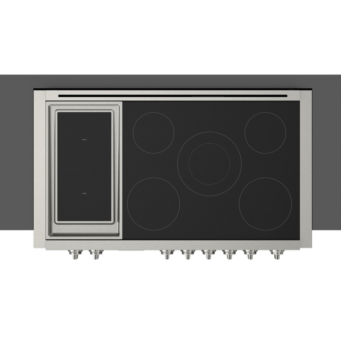 Fulgor Milano 48-Inch Pro Built-In Induction Rangetop, 600 Series, Quantum Induction, 5 Cooking Zones + 2-Zone Quantum Induction Trilaminate Griddle