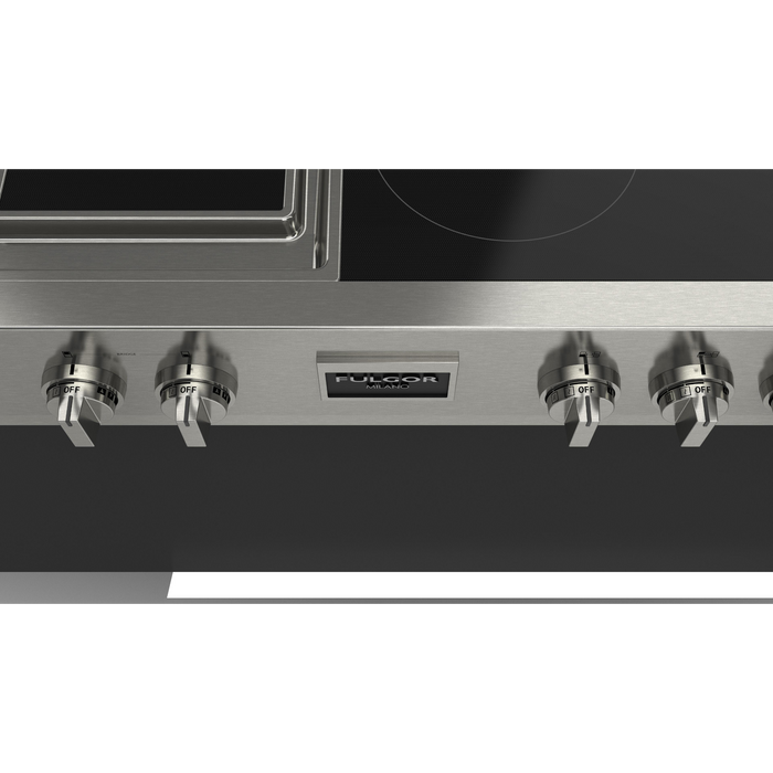 Fulgor Milano 48-Inch Pro Built-In Induction Rangetop, 600 Series, Quantum Induction, 5 Cooking Zones + 2-Zone Quantum Induction Trilaminate Griddle