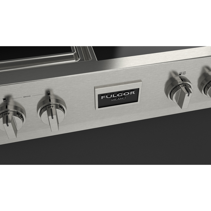 Fulgor Milano 48-Inch Pro Built-In Induction Rangetop, 600 Series, Quantum Induction, 5 Cooking Zones + 2-Zone Quantum Induction Trilaminate Griddle