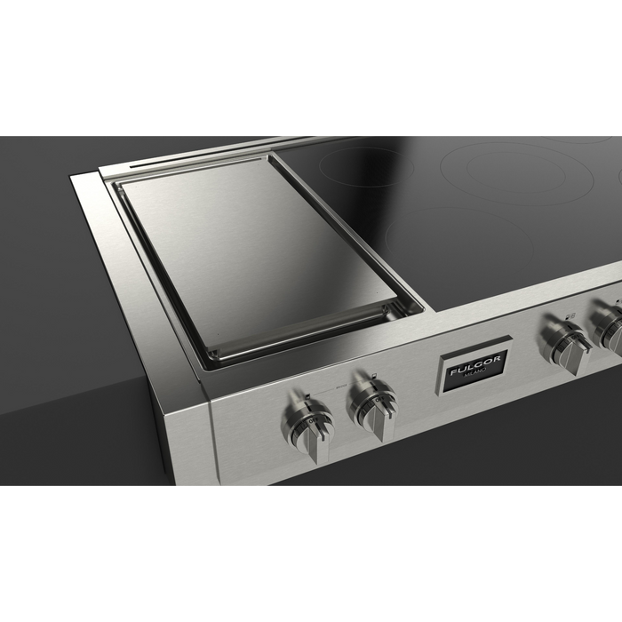 Fulgor Milano 48-Inch Pro Built-In Induction Rangetop, 600 Series, Quantum Induction, 5 Cooking Zones + 2-Zone Quantum Induction Trilaminate Griddle