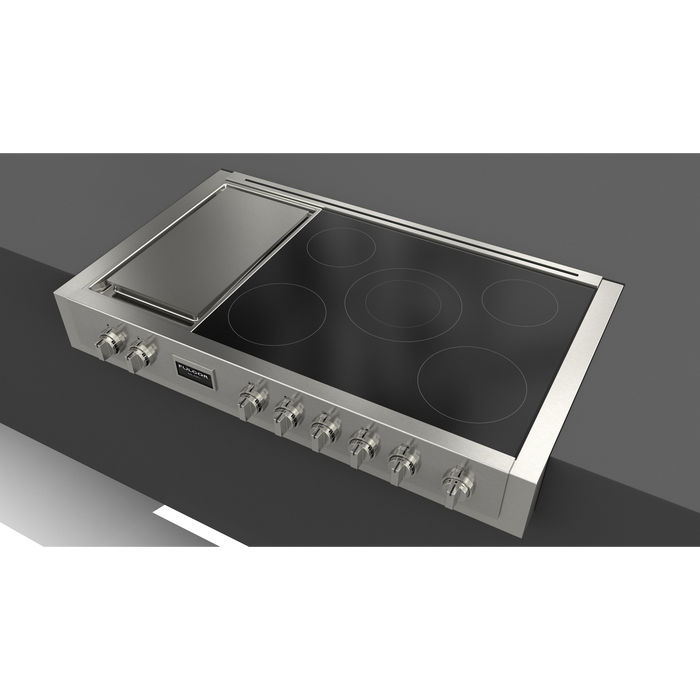 Fulgor Milano 48-Inch Pro Built-In Induction Rangetop, 600 Series, Quantum Induction, 5 Cooking Zones + 2-Zone Quantum Induction Trilaminate Griddle