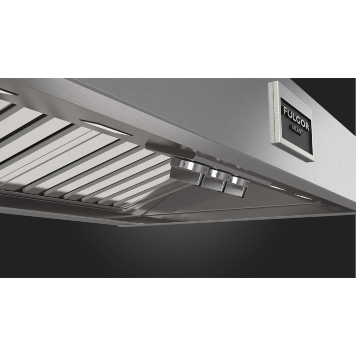 Fulgor Milano 36-Inch Pro Chimney Wall Hood, 600 Series, 1000 CFM, Pyramid Style, Baffle Filters, Knob Control