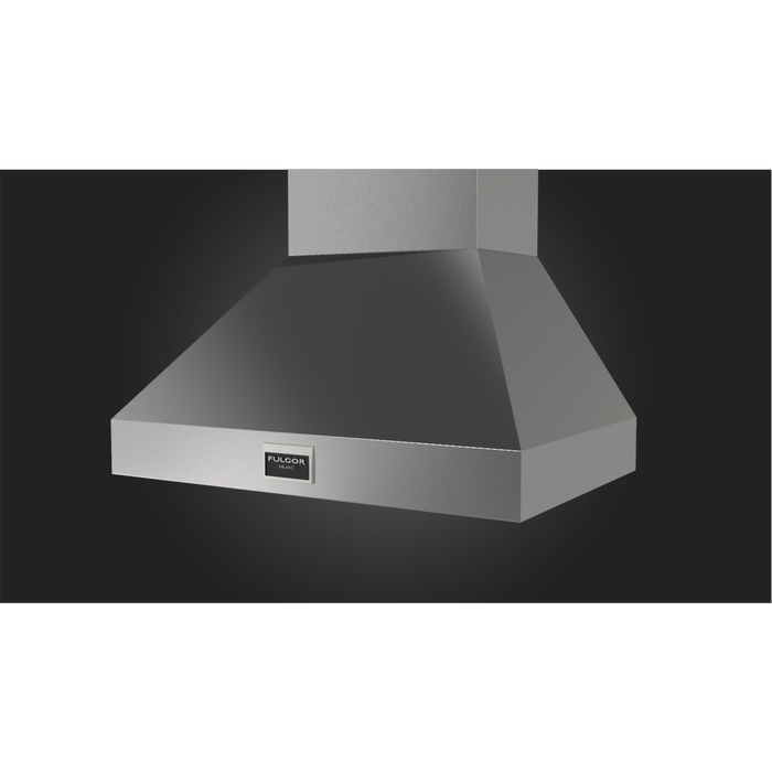 Fulgor Milano 36-Inch Pro Chimney Wall Hood, 600 Series, 1000 CFM, Pyramid Style, Baffle Filters, Knob Control