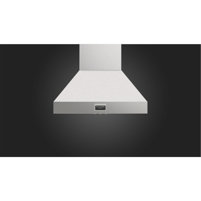 Fulgor Milano 36-Inch Pro Chimney Wall Hood, 600 Series, 1000 CFM, Pyramid Style, Baffle Filters, Knob Control