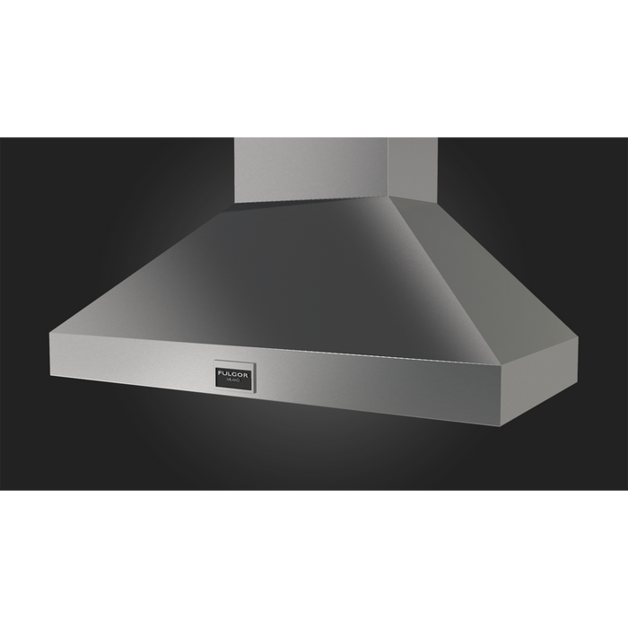 Fulgor Milano 48-Inch Pro Chimney Wall Hood, 600 Series, 1000 CFM, Pyramid Style, Baffle Filters, Knob Control