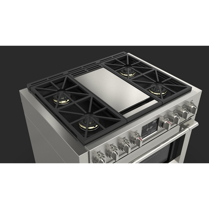 Fulgor Milano Sofia Pro 36-Inch Freestanding Dual Fuel Range, 600 Series, 4 Crescendo Dual Ring Brass Burners, Gas-Powered Trilaminate Griddle, Self-Clean, Soft-Close Door