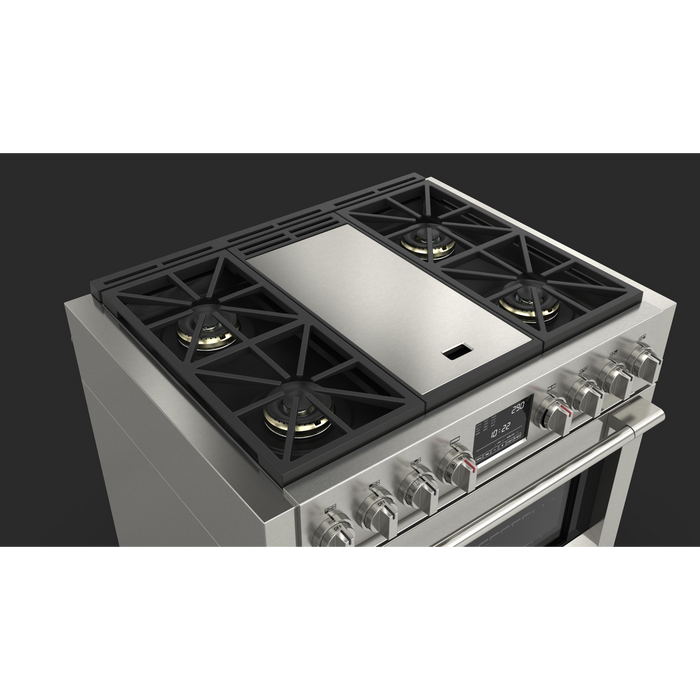 Fulgor Milano Sofia Pro 36-Inch Freestanding Dual Fuel Range, 600 Series, 4 Crescendo Dual Ring Brass Burners, Gas-Powered Trilaminate Griddle, Self-Clean, Soft-Close Door