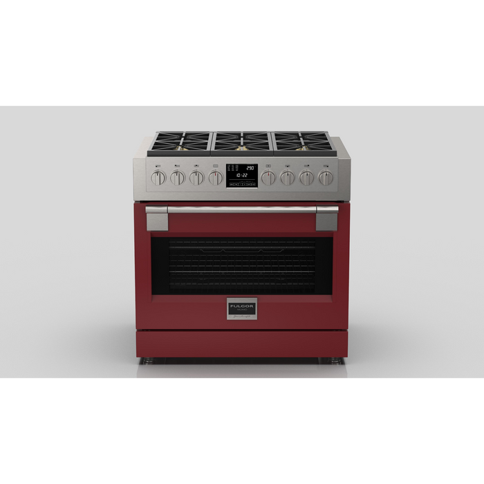 Fulgor Milano Sofia Pro 36-Inch Freestanding Dual Fuel Range, 600 Series, 6 Crescendo Dual Ring Brass Burners, Self-Clean, Soft-Close Door