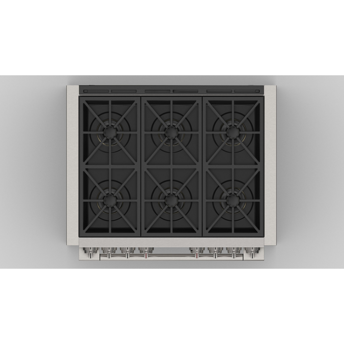 Fulgor Milano Sofia Pro 36-Inch Freestanding Dual Fuel Range, 600 Series, 6 Crescendo Dual Ring Brass Burners, Self-Clean, Soft-Close Door