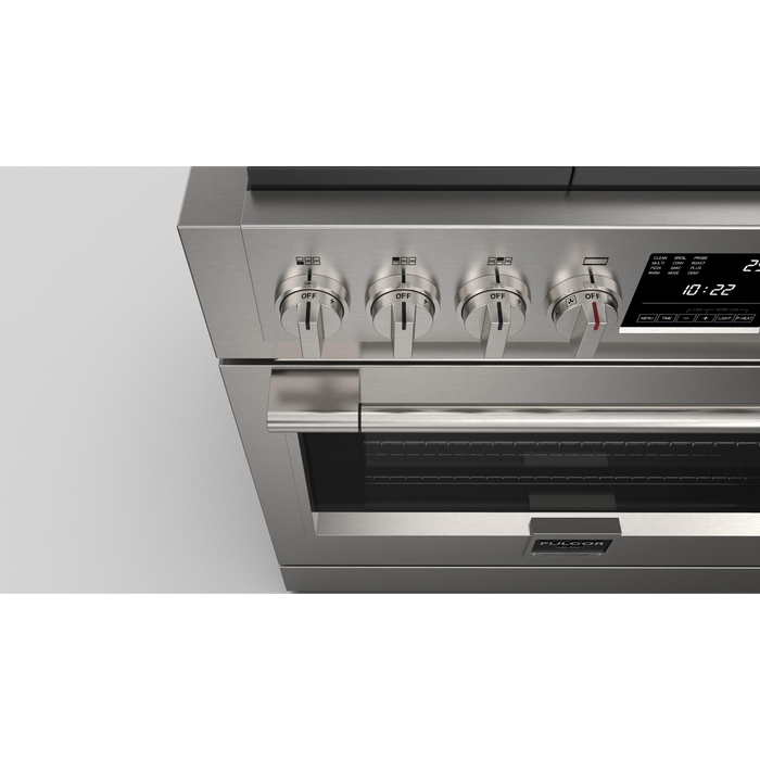 Fulgor Milano Sofia Pro 36-Inch Freestanding Dual Fuel Range, 600 Series, 6 Crescendo Dual Ring Brass Burners, Self-Clean, Soft-Close Door