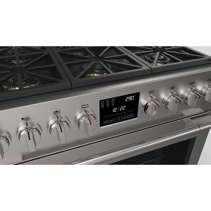 Fulgor Milano Sofia Pro 36-Inch Freestanding Dual Fuel Range, 600 Series, 6 Crescendo Dual Ring Brass Burners, Self-Clean, Soft-Close Door
