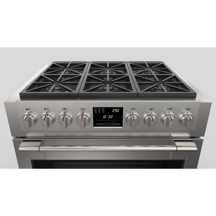 Fulgor Milano Sofia Pro 36-Inch Freestanding Dual Fuel Range, 600 Series, 6 Crescendo Dual Ring Brass Burners, Self-Clean, Soft-Close Door