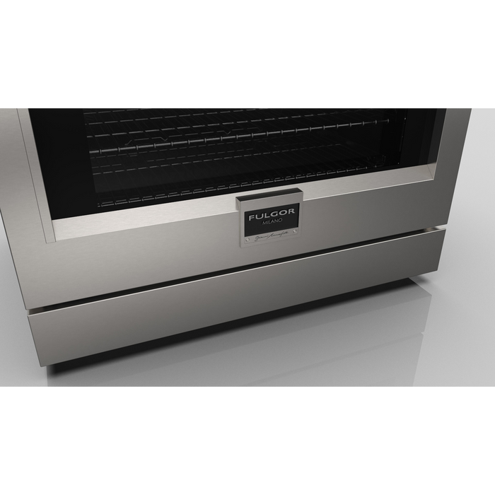 Fulgor Milano Sofia Pro 36-Inch Freestanding Dual Fuel Range, 600 Series, 6 Crescendo Dual Ring Brass Burners, Self-Clean, Soft-Close Door