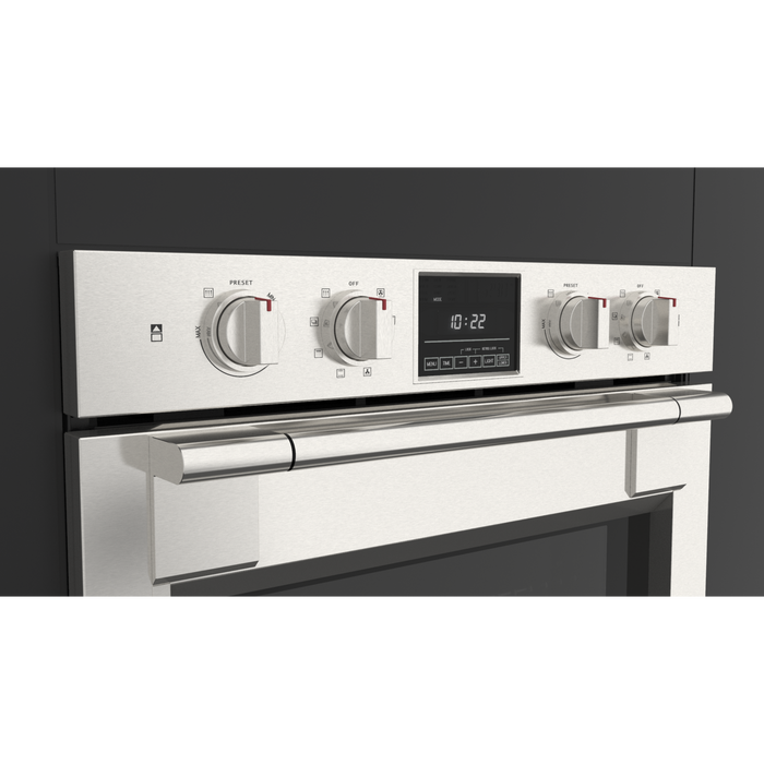 Fulgor Milano 30-Inch Pro Built-In Electric Double Oven, 600 Series, Self-Clean, Dual Convection, Multi-Pass Broiler, Soft-Close Door, 2 Standard Racks, 1 Telescopic Rack, Stainless Steel Finish