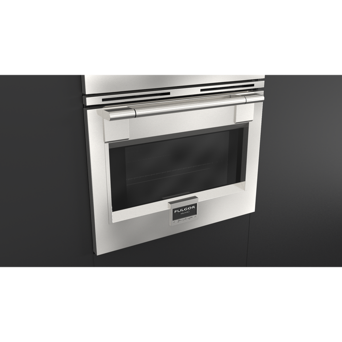 Fulgor Milano 30-Inch Pro Built-In Electric Double Oven, 600 Series, Self-Clean, Dual Convection, Multi-Pass Broiler, Soft-Close Door, 2 Standard Racks, 1 Telescopic Rack, Stainless Steel Finish