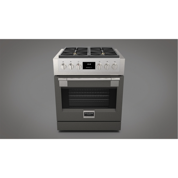 Fulgor Milano Sofia Pro 30-Inch Freestanding All-Gas Range, 600 Series, 4 Crescendo Dual Ring Brass Burners, Soft-Close Door