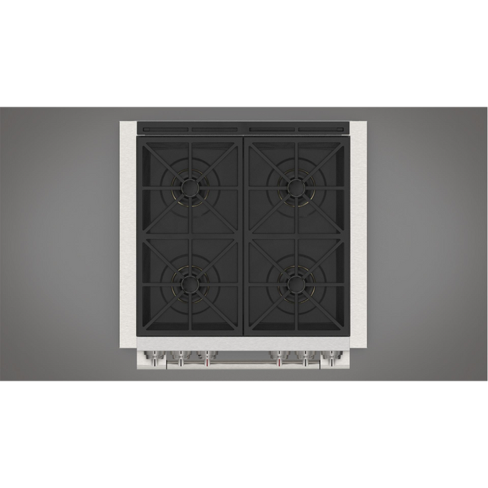 Fulgor Milano Sofia Pro 30-Inch Freestanding All-Gas Range, 600 Series, 4 Crescendo Dual Ring Brass Burners, Soft-Close Door
