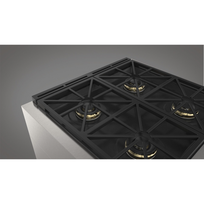 Fulgor Milano Sofia Pro 30-Inch Freestanding All-Gas Range, 600 Series, 4 Crescendo Dual Ring Brass Burners, Soft-Close Door