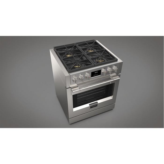 Fulgor Milano Sofia Pro 30-Inch Freestanding All-Gas Range, 600 Series, 4 Crescendo Dual Ring Brass Burners, Soft-Close Door
