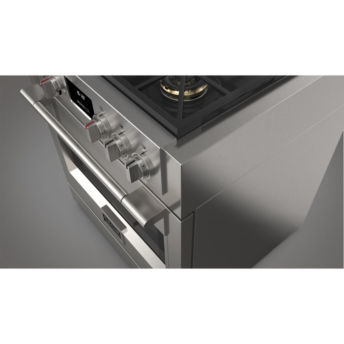 Fulgor Milano Sofia Pro 30-Inch Freestanding All-Gas Range, 600 Series, 4 Crescendo Dual Ring Brass Burners, Soft-Close Door