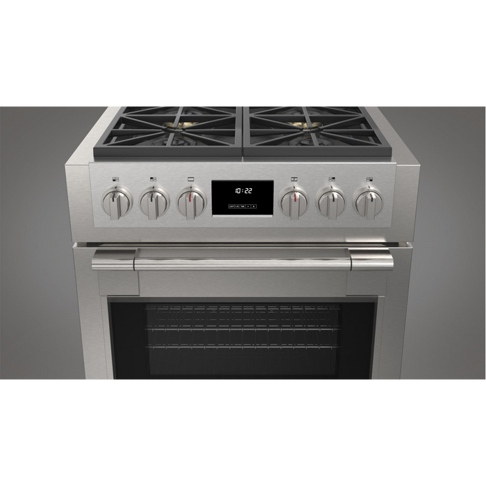 Fulgor Milano Sofia Pro 30-Inch Freestanding All-Gas Range, 600 Series, 4 Crescendo Dual Ring Brass Burners, Soft-Close Door