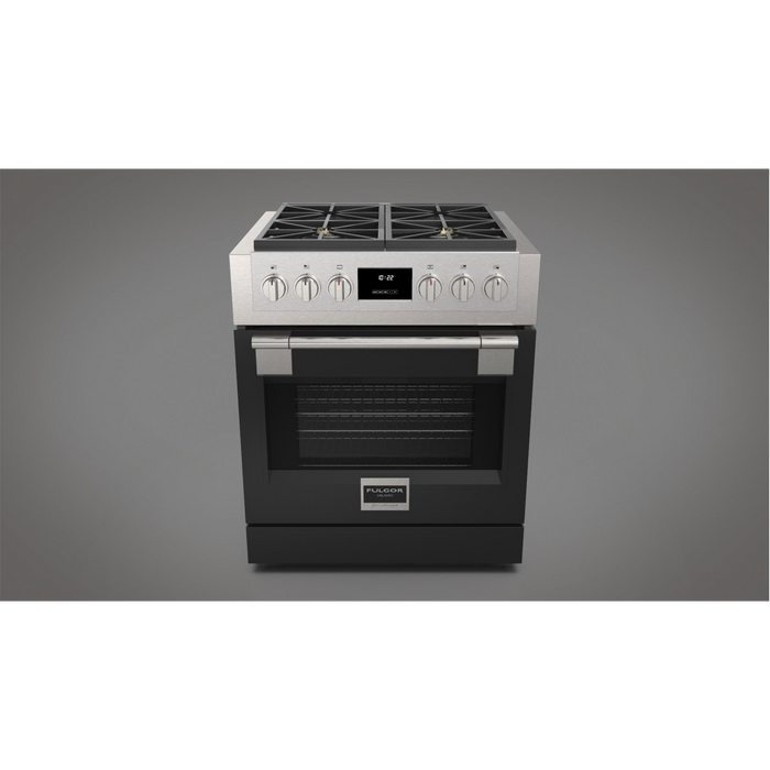 Fulgor Milano Sofia Pro 30-Inch Freestanding All-Gas Range, 600 Series, 4 Crescendo Dual Ring Brass Burners, Soft-Close Door