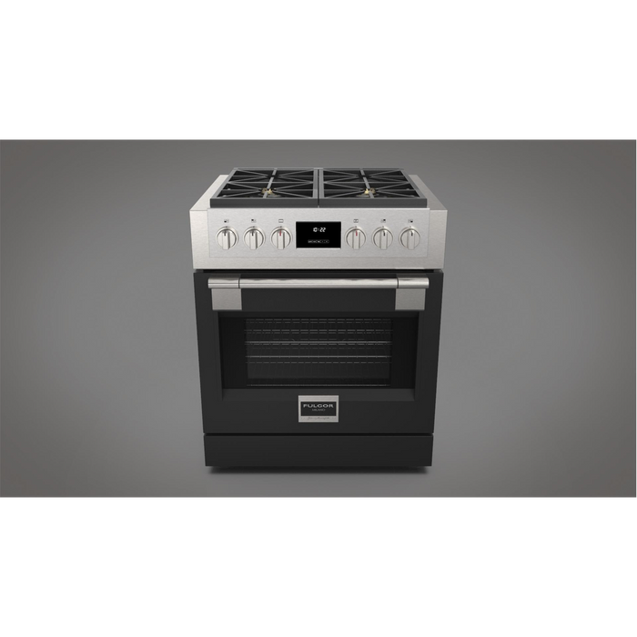 Fulgor Milano Sofia Pro 30-Inch Freestanding All-Gas Range, 600 Series, 4 Crescendo Dual Ring Brass Burners, Soft-Close Door