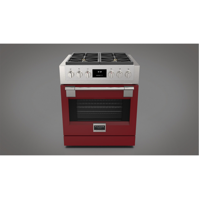 Fulgor Milano Sofia Pro 30-Inch Freestanding All-Gas Range, 600 Series, 4 Crescendo Dual Ring Brass Burners, Soft-Close Door