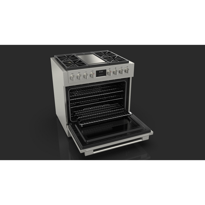 Fulgor Milano Sofia Pro 36-Inch Freestanding All-Gas Range, 600 Series, 4 Crescendo Dual Ring Brass Burners, Gas-Powered Trilaminate Griddle, Soft-Close Door