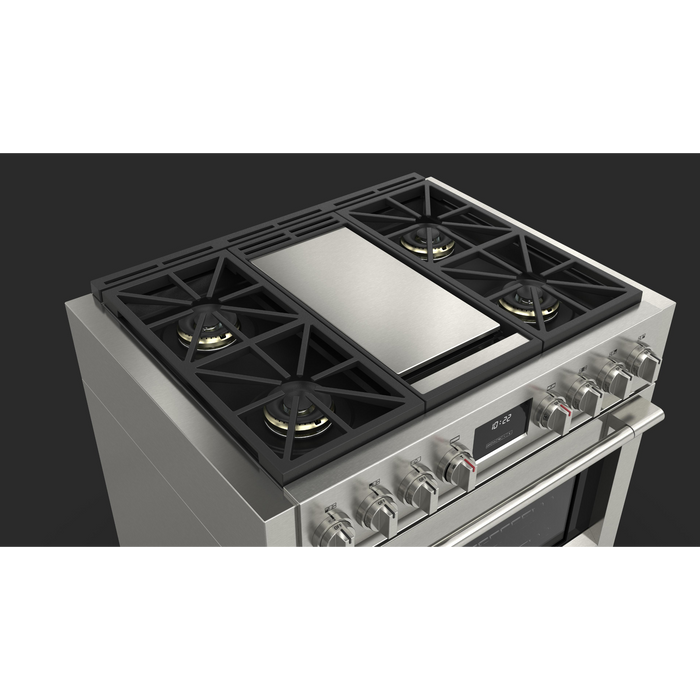 Fulgor Milano Sofia Pro 36-Inch Freestanding All-Gas Range, 600 Series, 4 Crescendo Dual Ring Brass Burners, Gas-Powered Trilaminate Griddle, Soft-Close Door