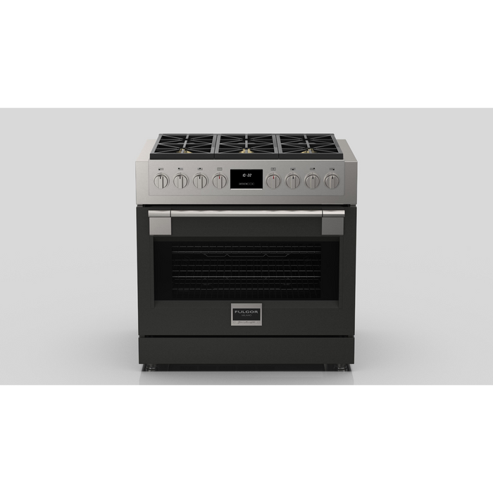 Fulgor Milano Sofia Pro 36-Inch Freestanding All-Gas Range, 600 Series, 6 Crescendo Dual Ring Brass Burners, Soft-Close Door