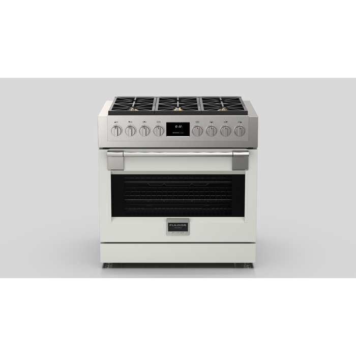 Fulgor Milano Sofia Pro 36-Inch Freestanding All-Gas Range, 600 Series, 6 Crescendo Dual Ring Brass Burners, Soft-Close Door