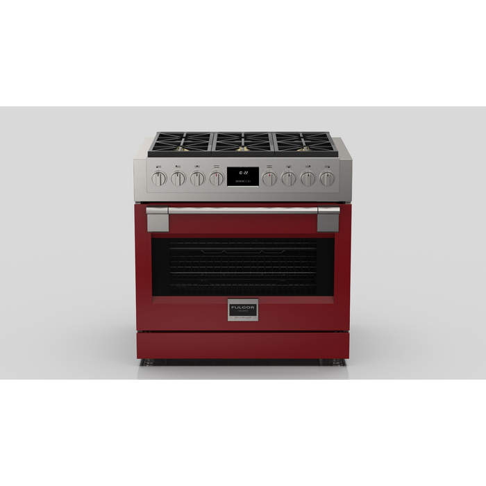 Fulgor Milano Sofia Pro 36-Inch Freestanding All-Gas Range, 600 Series, 6 Crescendo Dual Ring Brass Burners, Soft-Close Door