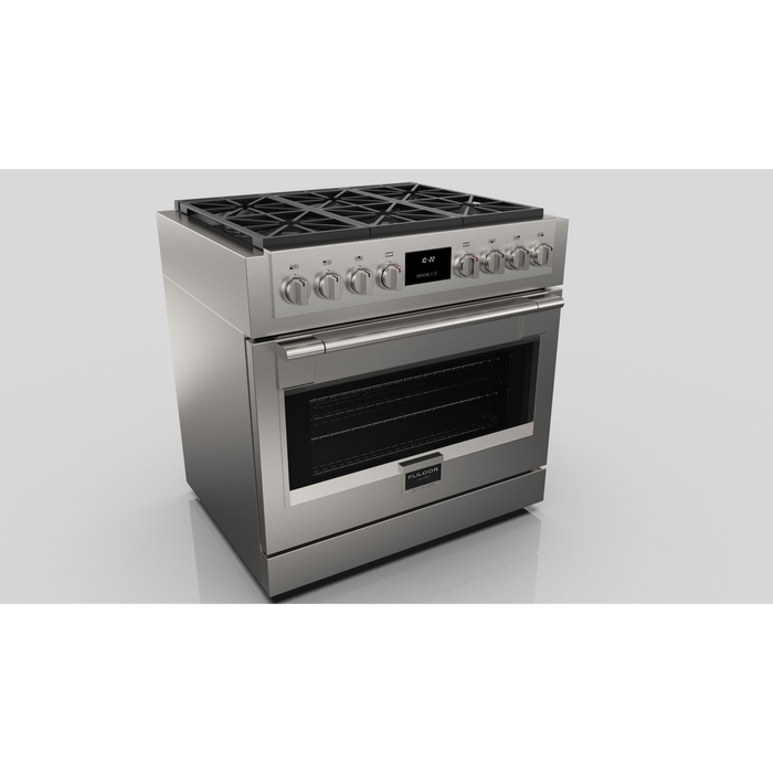 Fulgor Milano Sofia Pro 36-Inch Freestanding All-Gas Range, 600 Series, 6 Crescendo Dual Ring Brass Burners, Soft-Close Door