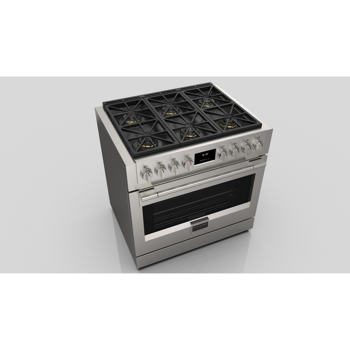 Fulgor Milano Sofia Pro 36-Inch Freestanding All-Gas Range, 600 Series, 6 Crescendo Dual Ring Brass Burners, Soft-Close Door