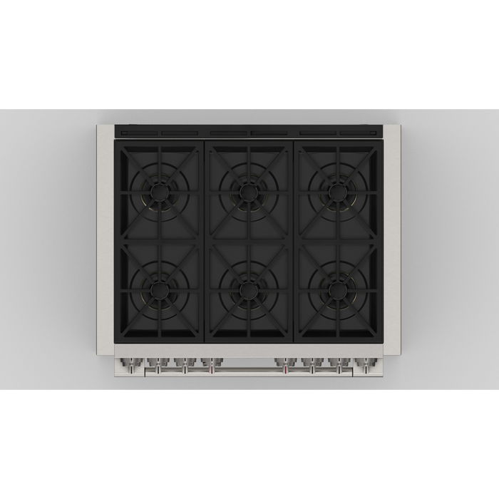 Fulgor Milano Sofia Pro 36-Inch Freestanding All-Gas Range, 600 Series, 6 Crescendo Dual Ring Brass Burners, Soft-Close Door