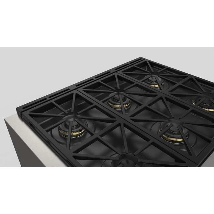 Fulgor Milano Sofia Pro 36-Inch Freestanding All-Gas Range, 600 Series, 6 Crescendo Dual Ring Brass Burners, Soft-Close Door
