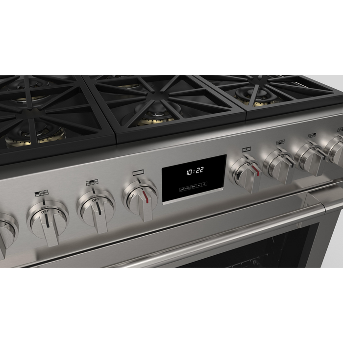 Fulgor Milano Sofia Pro 36-Inch Freestanding All-Gas Range, 600 Series, 6 Crescendo Dual Ring Brass Burners, Soft-Close Door