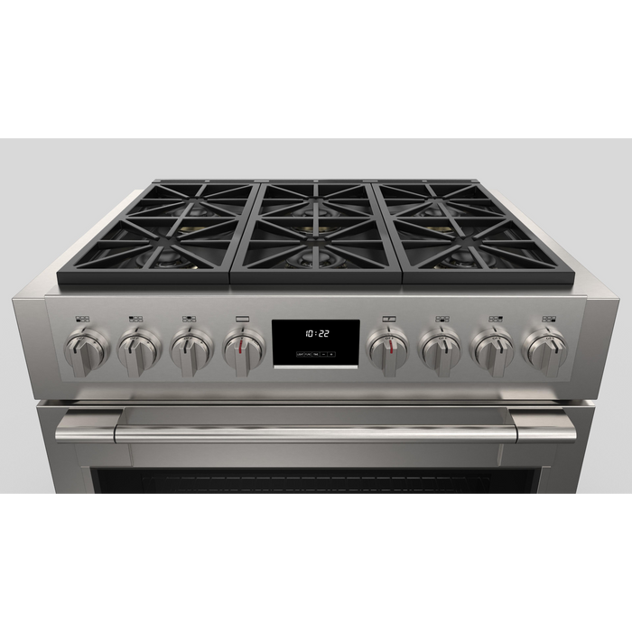 Fulgor Milano Sofia Pro 36-Inch Freestanding All-Gas Range, 600 Series, 6 Crescendo Dual Ring Brass Burners, Soft-Close Door