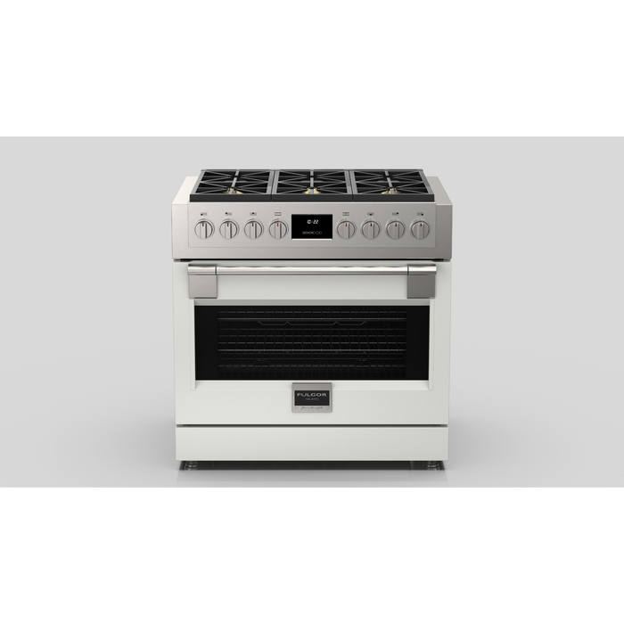Fulgor Milano Sofia Pro 36-Inch Freestanding All-Gas Range, 600 Series, 6 Crescendo Dual Ring Brass Burners, Soft-Close Door