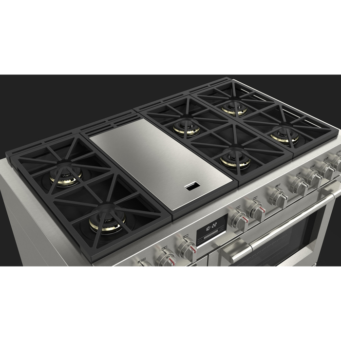 Fulgor Milano Sofia Pro 48-Inch Freestanding All-Gas Range, 600 Series, 6 Crescendo Dual Ring Brass Burners, Gas-Powered Trilaminate Griddle, 30-Inch Primary Oven, 18-Inch Companion Oven, Self-Clean, Soft-Close Door