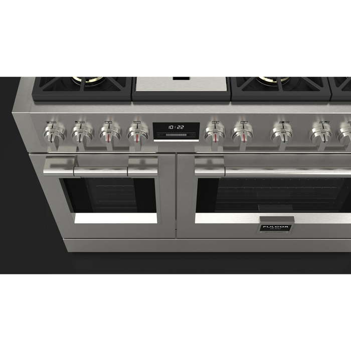 Fulgor Milano Sofia Pro 48-Inch Freestanding All-Gas Range, 600 Series, 6 Crescendo Dual Ring Brass Burners, Gas-Powered Trilaminate Griddle, 30-Inch Primary Oven, 18-Inch Companion Oven, Self-Clean, Soft-Close Door